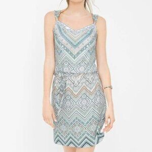 White House Black Market Printed Blouson Dress Blue and White Size L